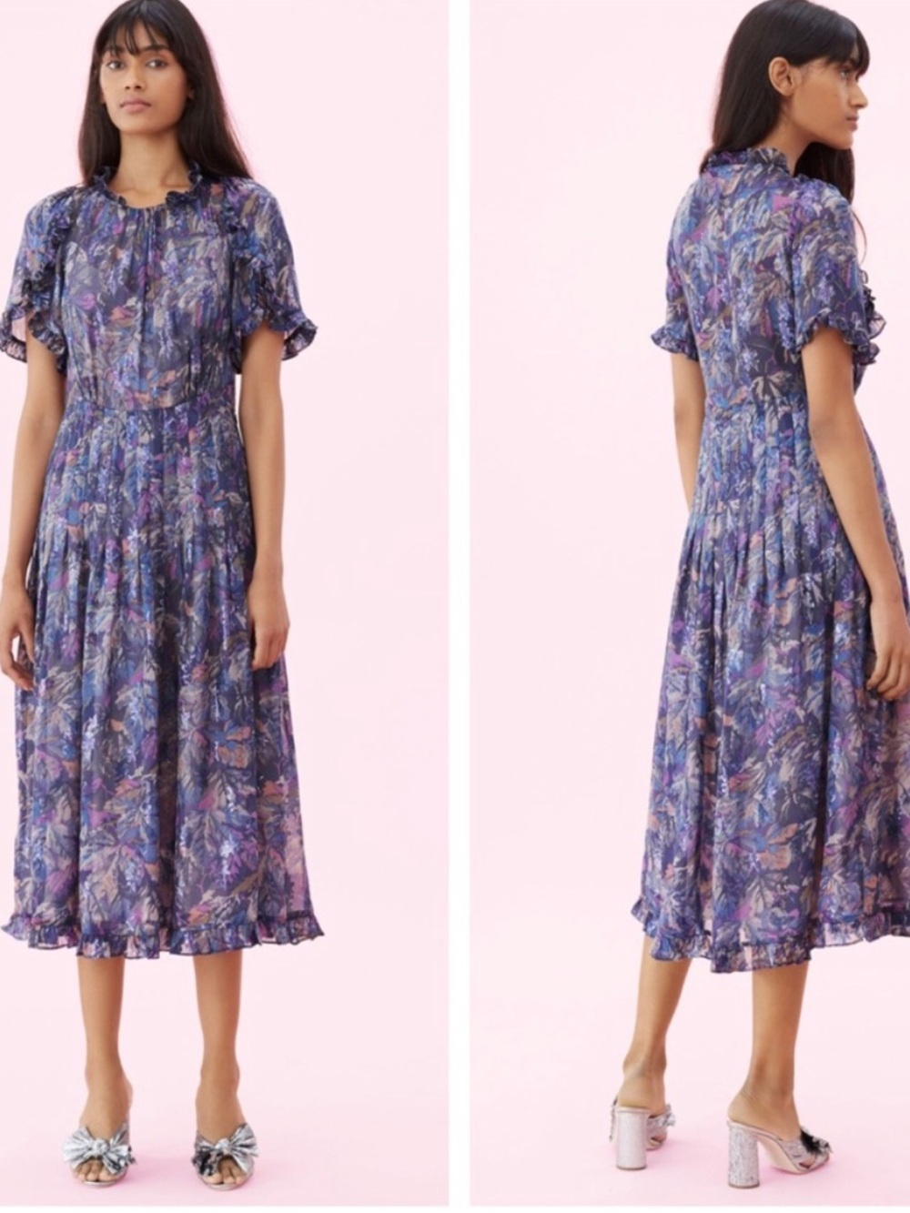 Rebecca Taylor Dress Womens 6 Amethyst Purple Giverney Fleur Silk Ruffle - Picture 3 of 13